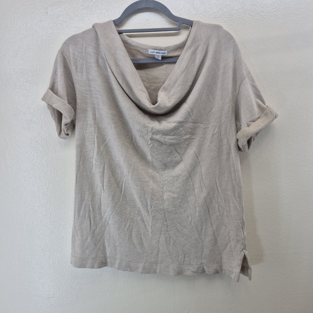 James Perse Cowl Neck Slub Top Women's Size 2 / Medium Beige Made in USA - Picture 3 of 9